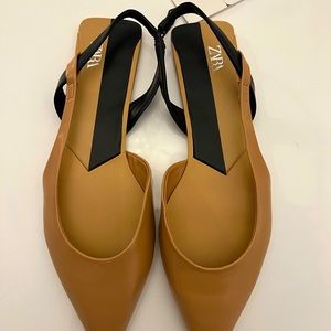 NEW with tags ZARA pointed toe sling back flats sandals size 39 / 8.5